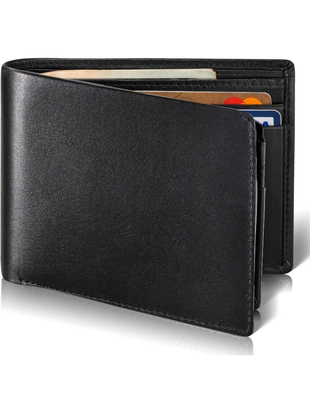 Men's With NO Logo - Smooth Nappa Black  Top Leather Premium Leather RFID Wallet